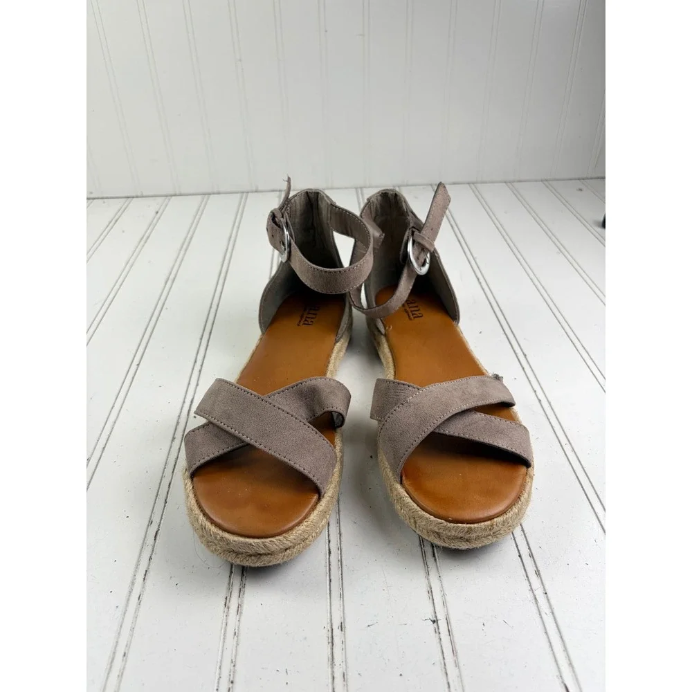 A.N.A Blaze Taupe Faux Suede Espadrille Ankle Strap Sandals Women's Size 7